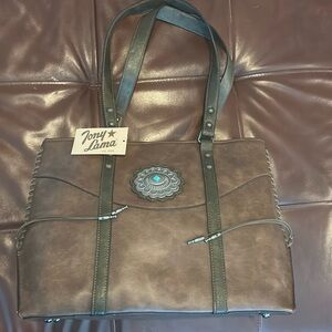Tony Lama Brown Tote with Turquoise Concho Accent